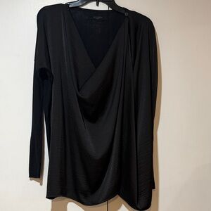 All Saints Black Satin and Sweater Drape Top